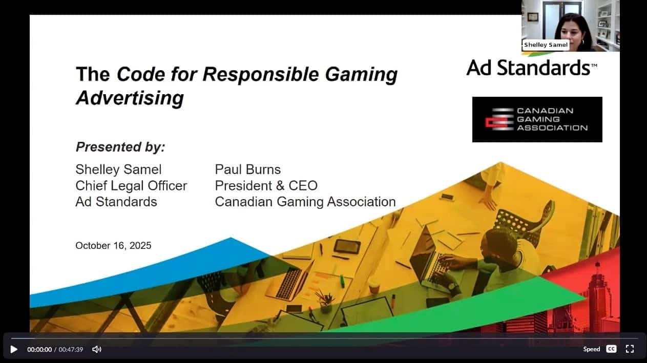 Responsible gaming advertising code presentation by Canadian Gaming Association and Ad Standards.
